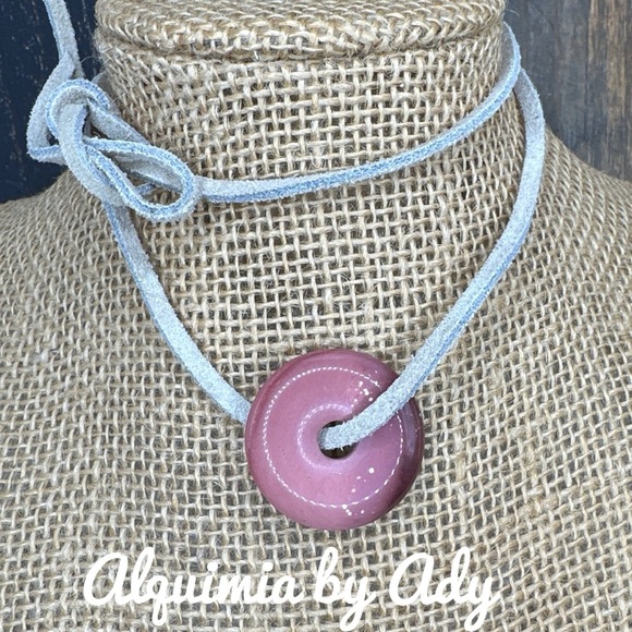Alquimia Pink rhodonite Pendant Necklace suede cord - Picture 1 of 1
